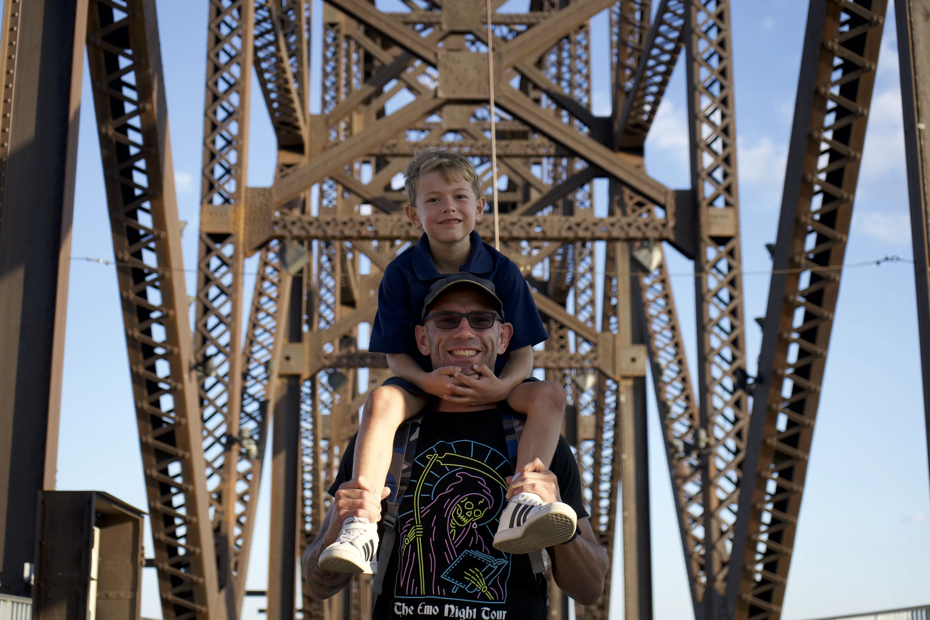 Firefighter and son in Louisville, Kentucky, USA